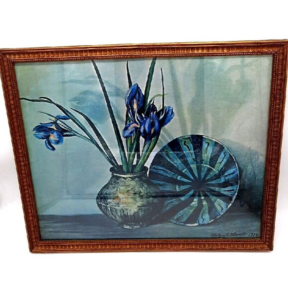 Ethelyn C Stuart 1934 Framed 18X21 Persian Pottery Art Deco Still Life Litho
